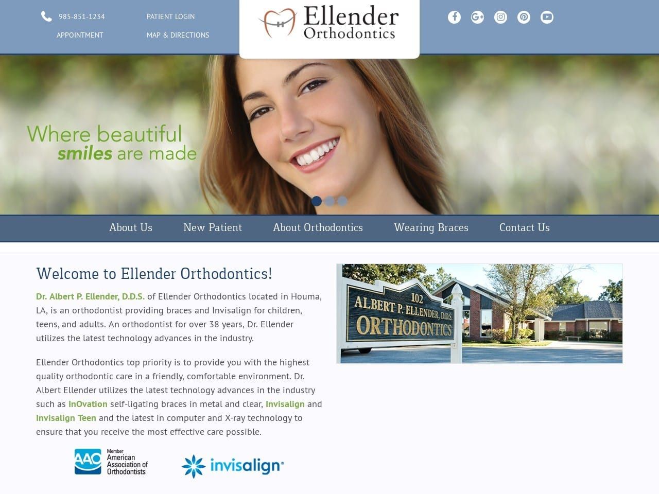 Ellender Orthodontics Website Screenshot from ellenderortho.com