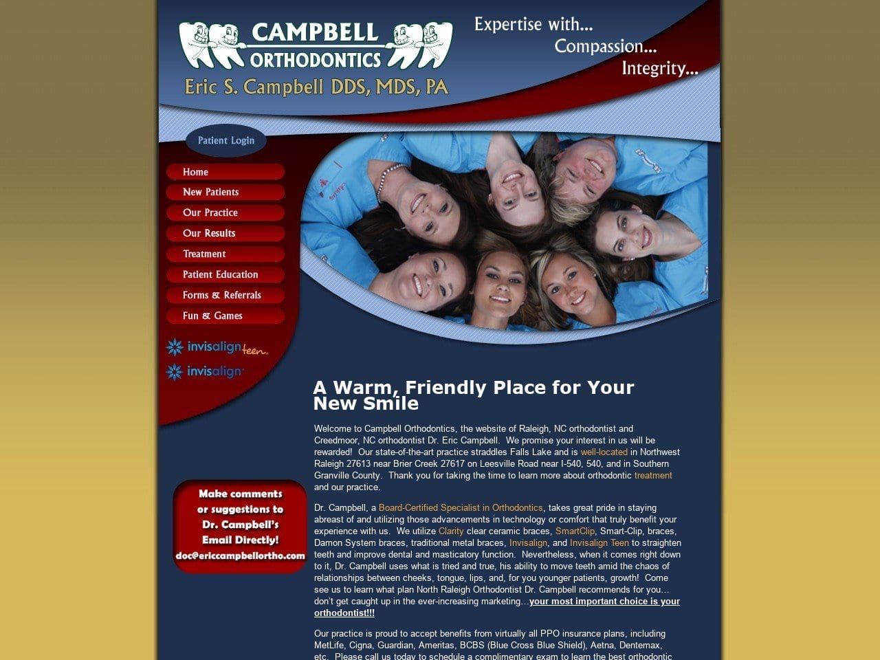 Campbell Orthodontics Website Screenshot from ericcampbellortho.com