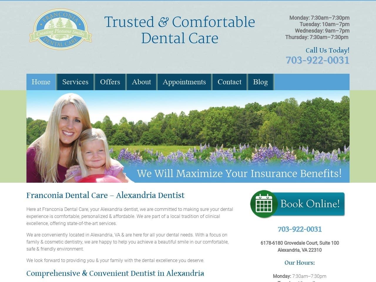 Franconia Dental Care Website Screenshot from franconiadentalcare.com