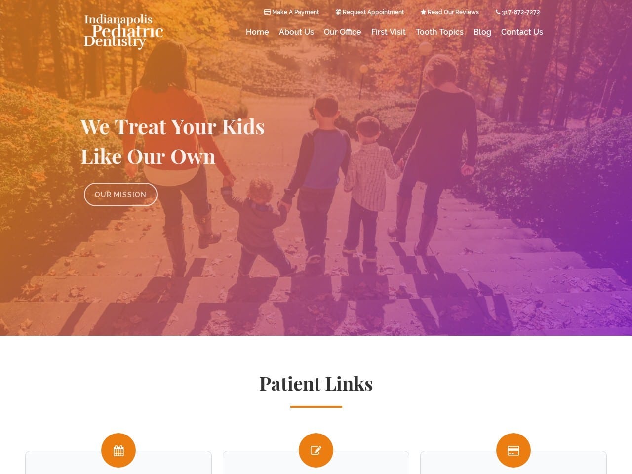 Indianapolis pediatric dentist website screenshot from indykidsdentist. Com