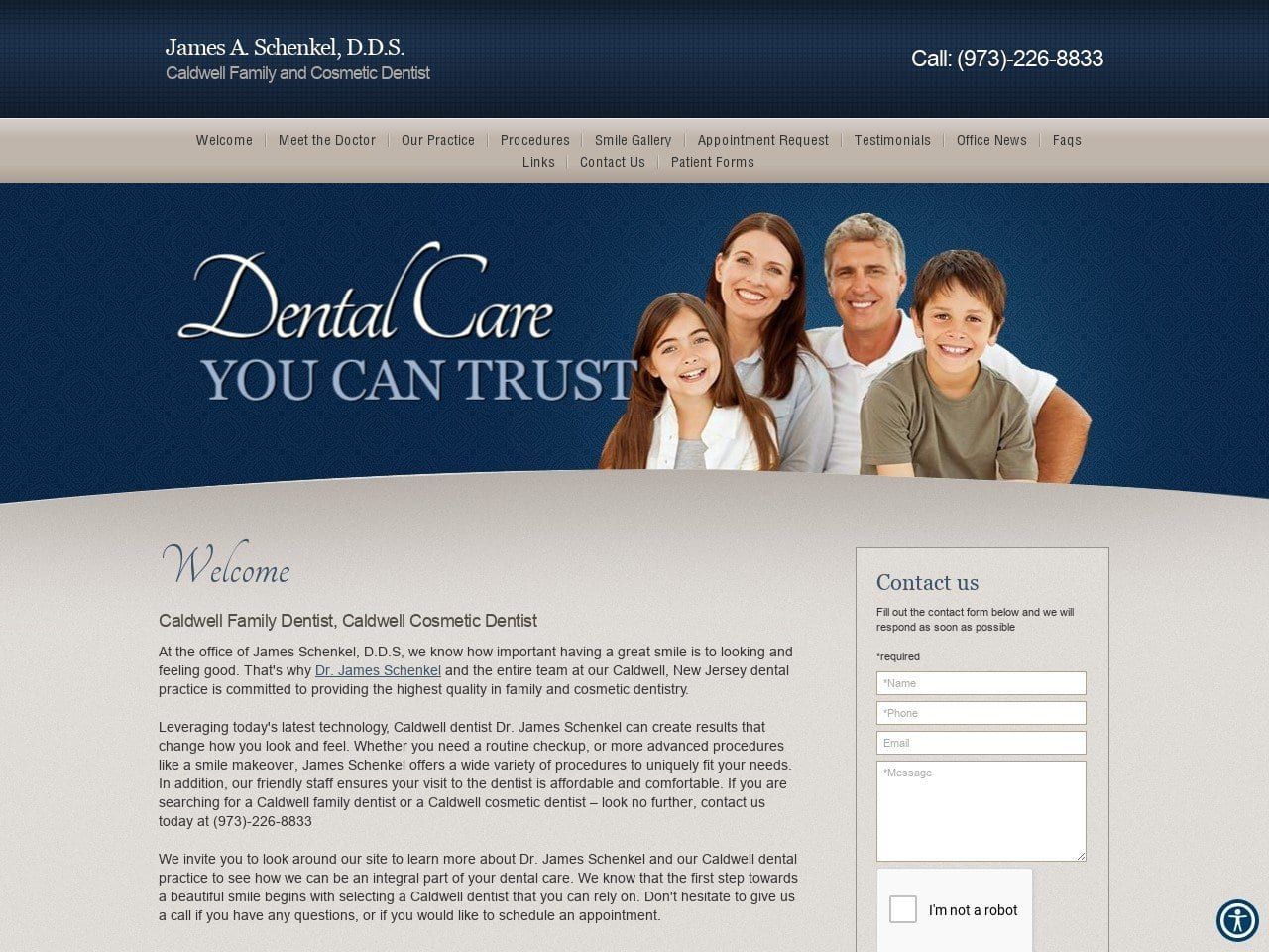 Schenkel James a DDS Website Screenshot from mycaldwelldentist.com