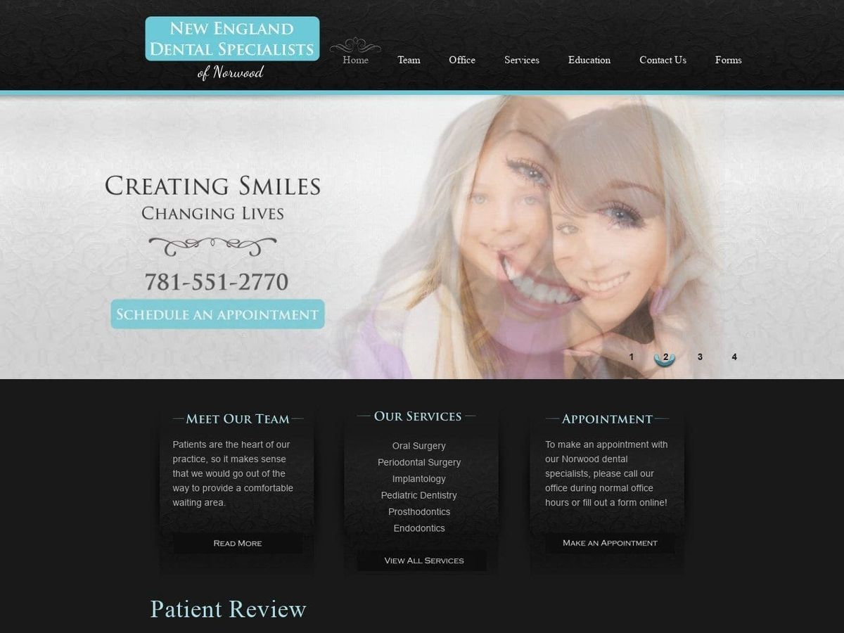 New England Dental Specialists of Norwood Website Screenshot from nedspecialists.com