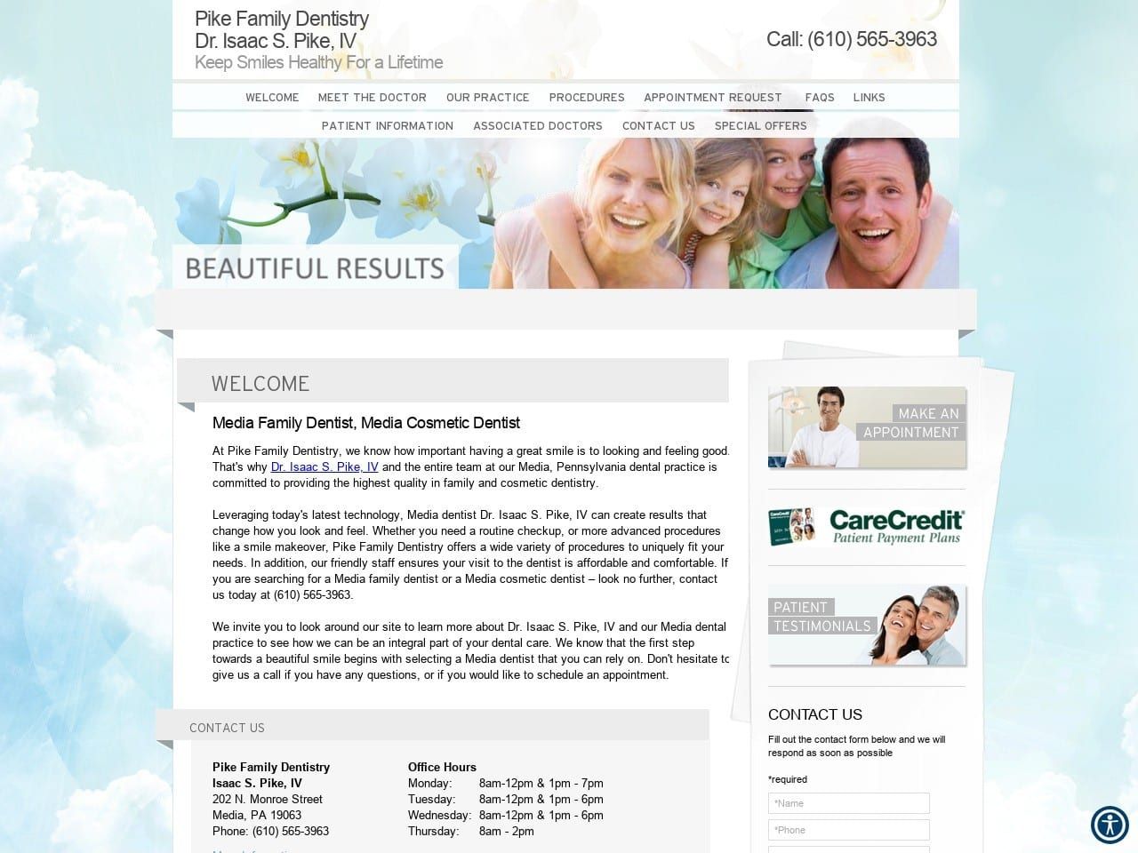 Pike Family Dentist Website Screenshot from pikefamilydentistry.net