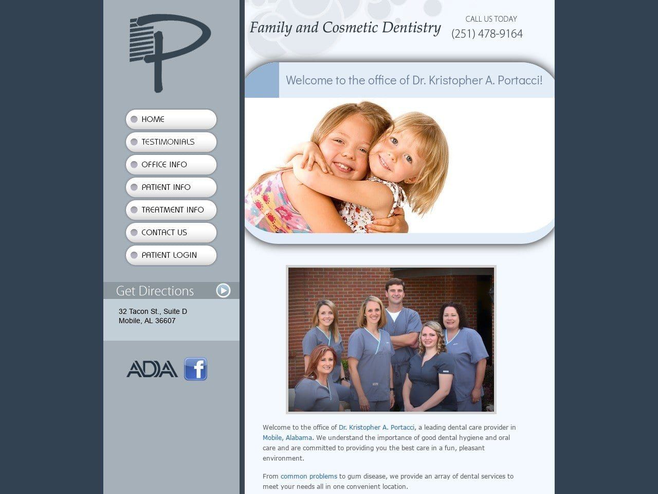 Dr. Kristopher A. Portacci DDS Website Screenshot from portaccidds.com