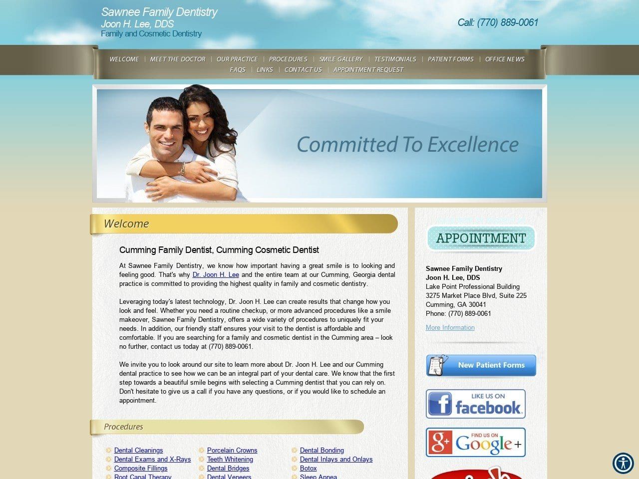 Sawnee Family Dentist Website Screenshot from sawneefamilydentistry.com