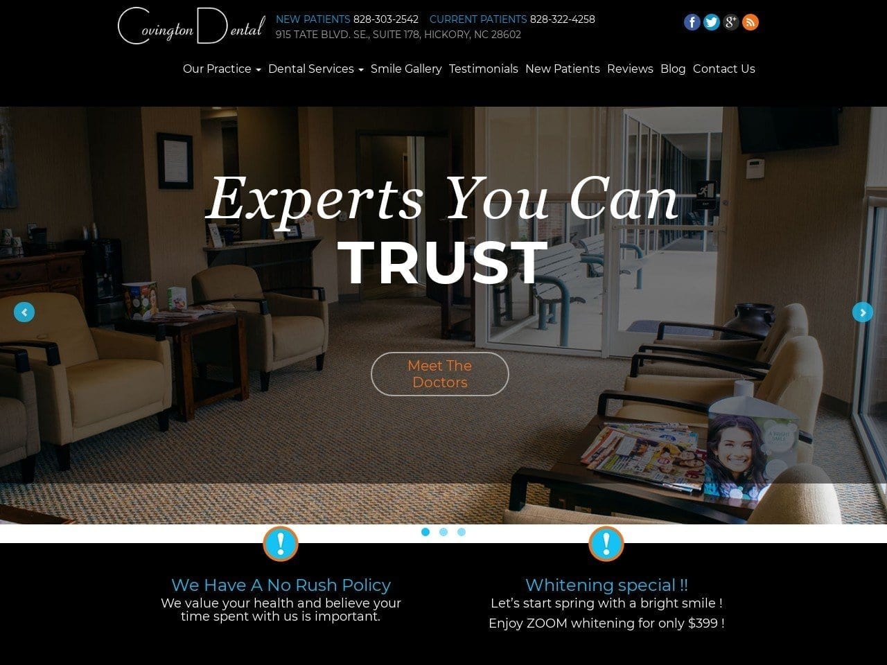 Covington dentist website screenshot from smilehickory. Com