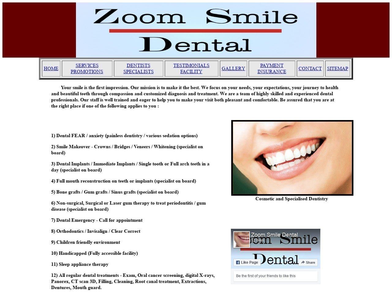 Zoom Smile Pc Website Screenshot from zoomsmiledental.com