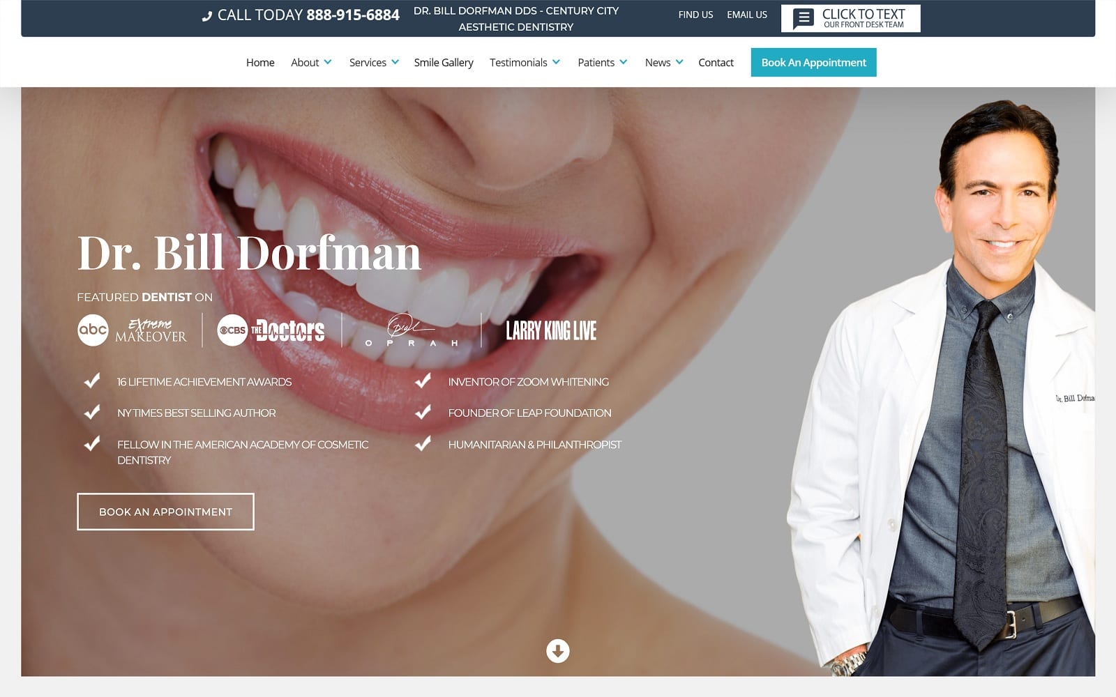 The Screenshot of Dr. Bill Dorfman DDS - Century City Aesthetic Dentistry billdorfmandds.com Website