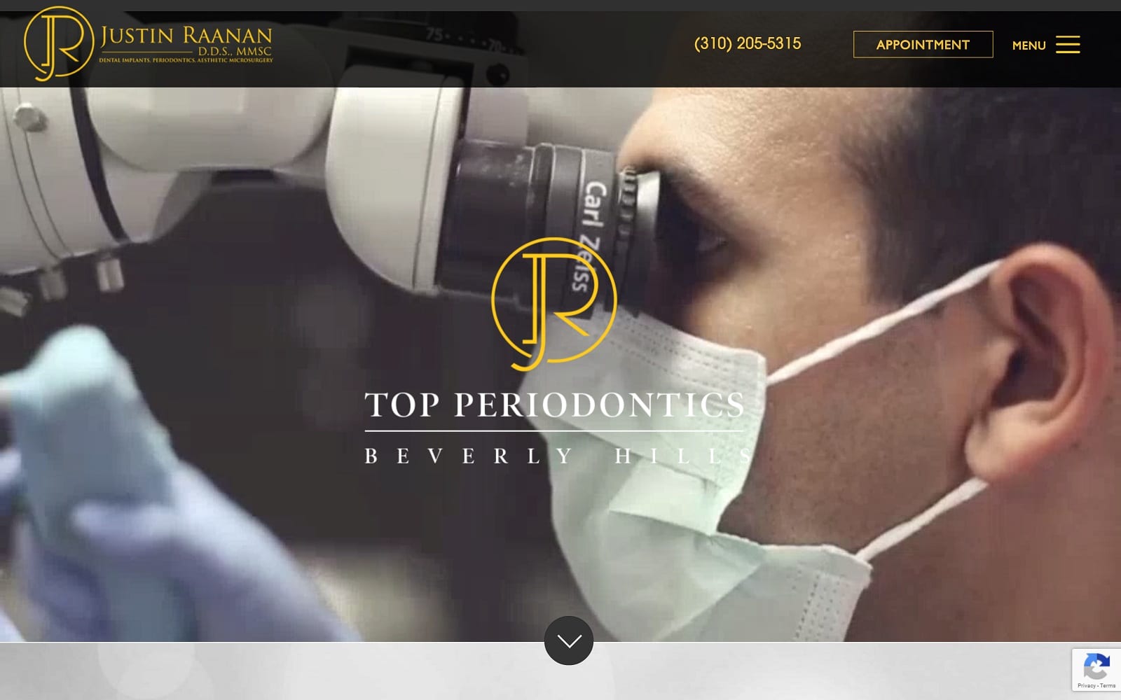 The Screenshot of Dr. Justin Raanan, DDS MMSc Periodontist drjustinraanan.com Website