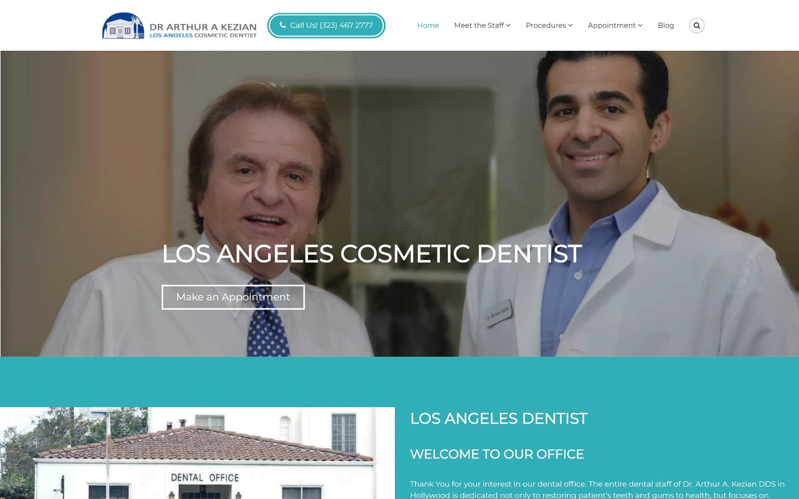 The Screenshot of Dr. Arthur A. Kezian, DDS drkezian.com Website