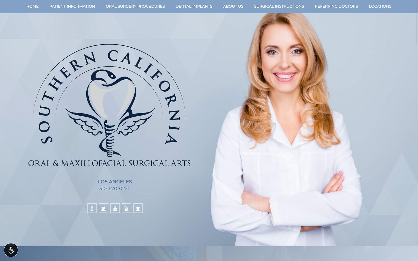 The screenshot of southern california oral & maxillofacial surgical arts droralsurgery. Com website