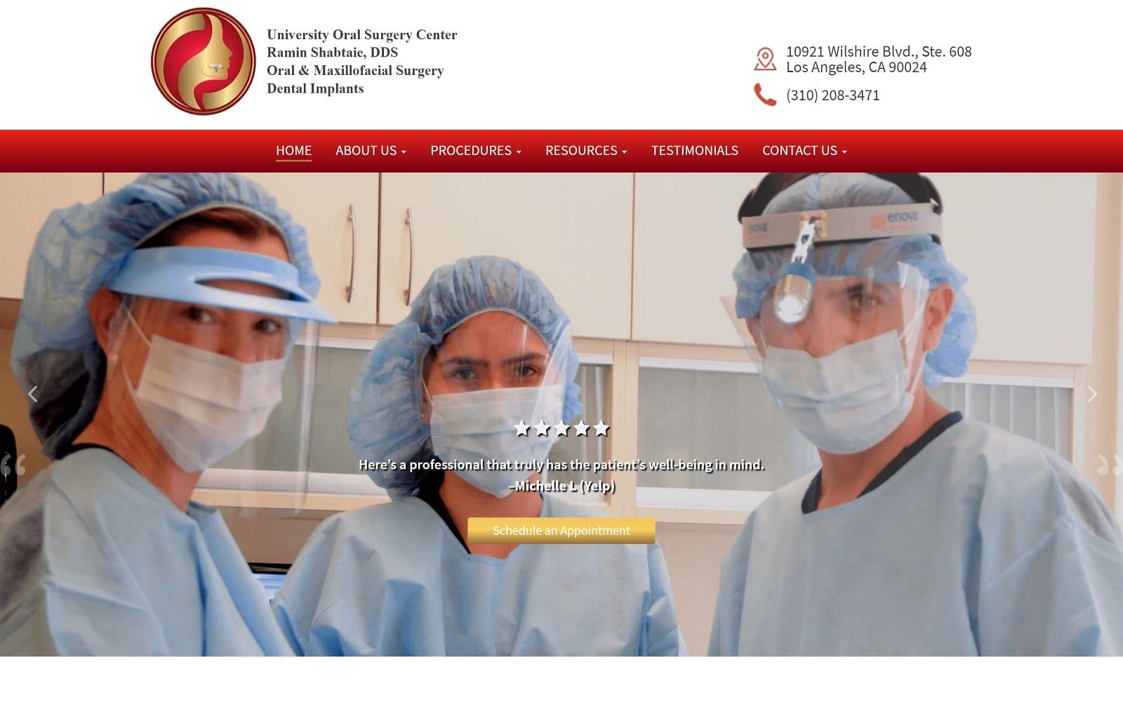 The Screenshot of University Oral Surgery Center implantsinla.com Dr. Ramin Shabtaie Website