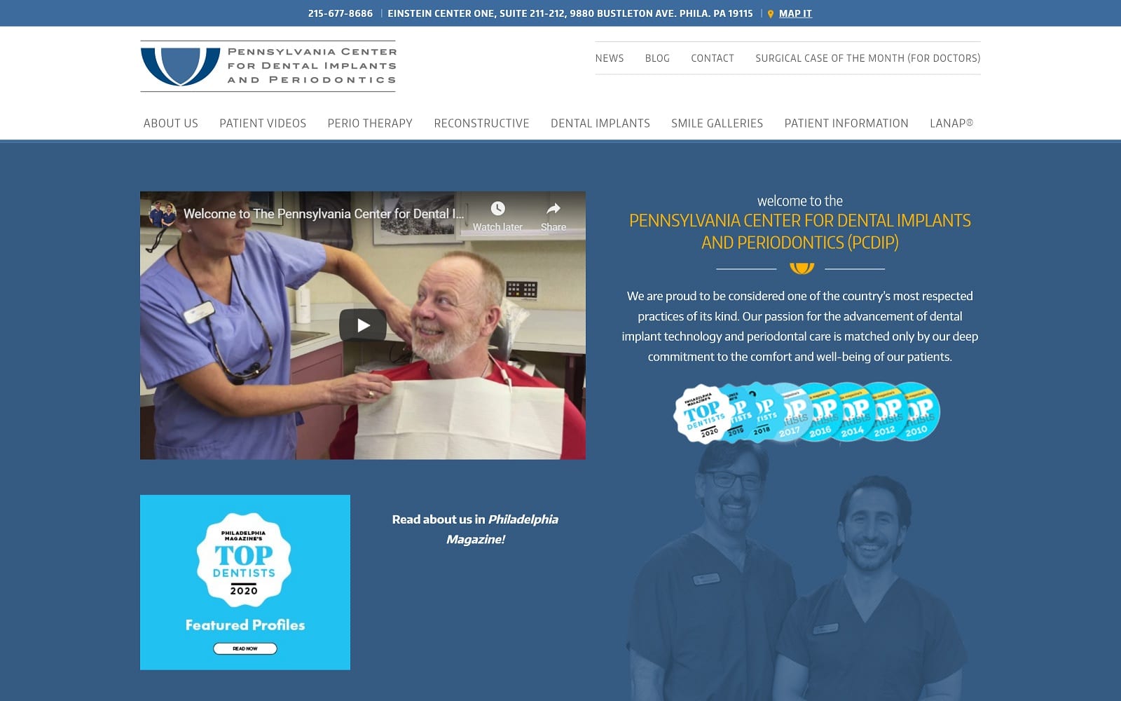 The Screenshot of Pennsylvania Center for Dental Implants and Periodontics padentalimplants.com Website