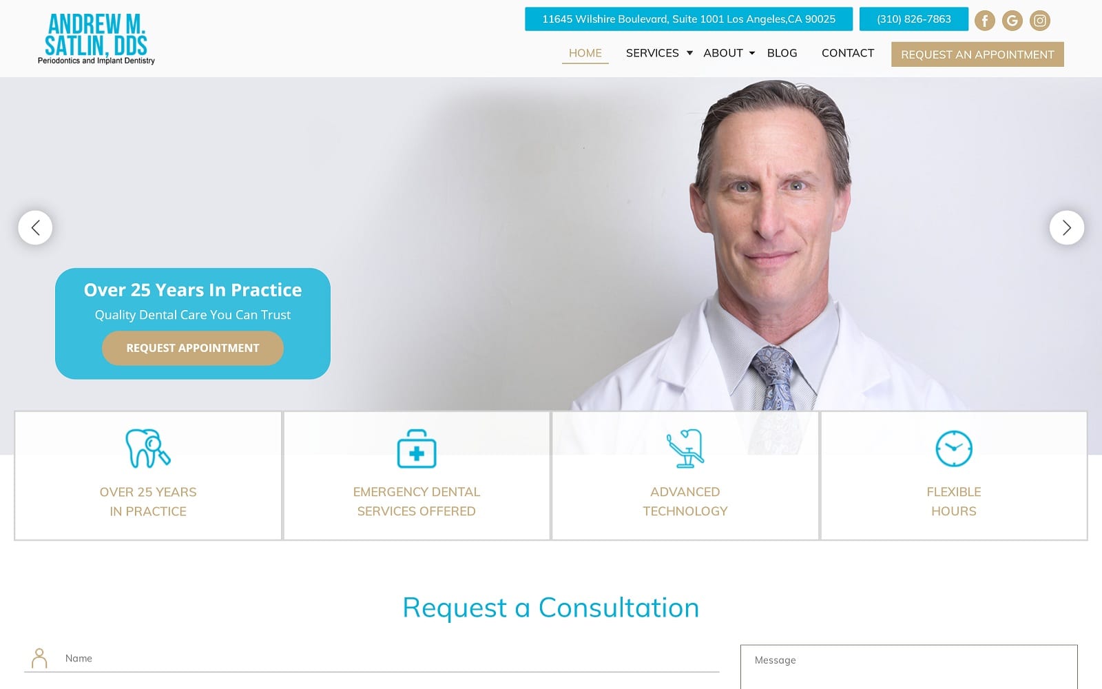 The Screenshot of Andrew M. Satlin, DDS - Periodontics in Los Angeles westlosangelesperio.com Website