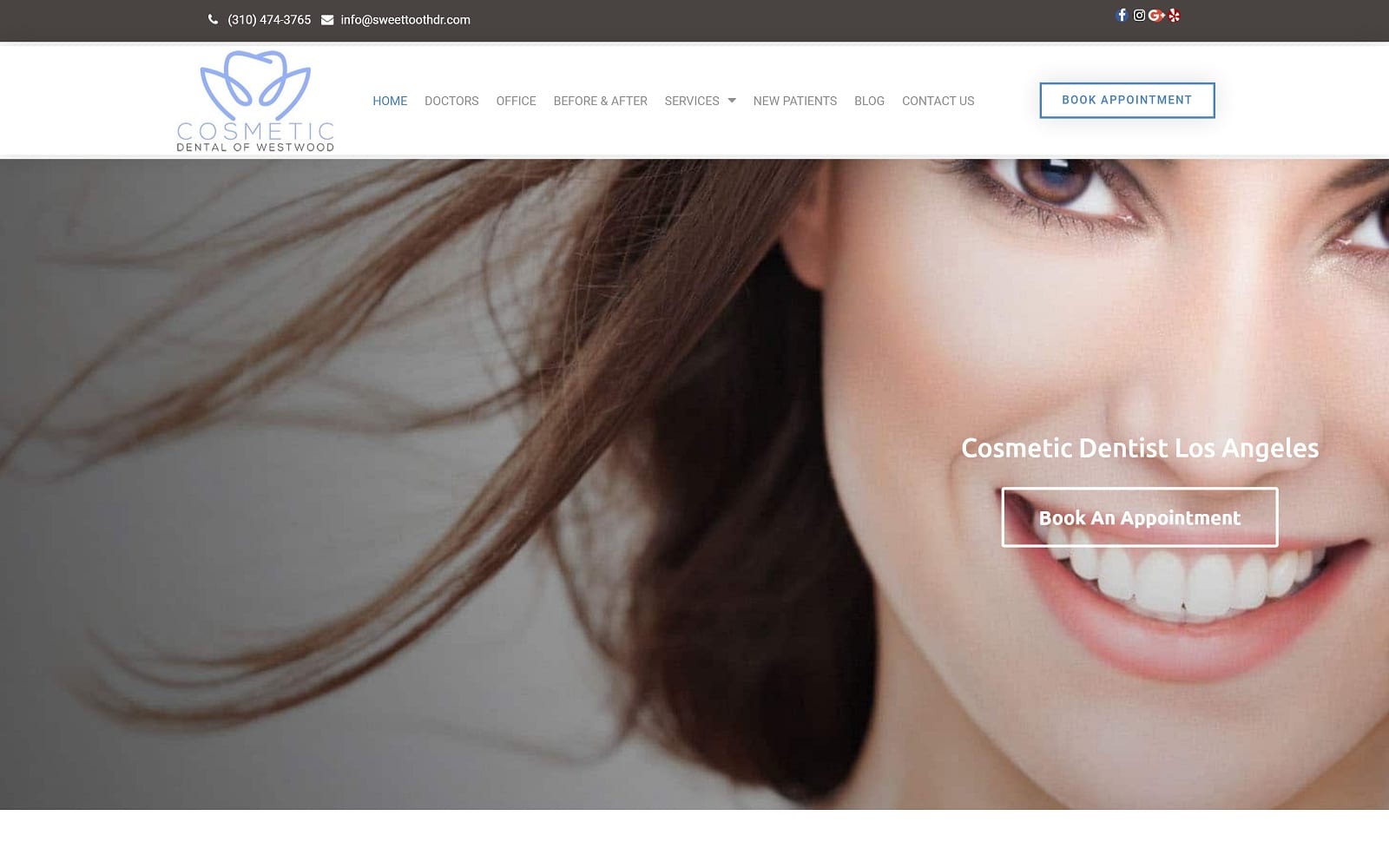 The Screenshot of Cosmetic Dental of Westwood westwooddentist.net Website