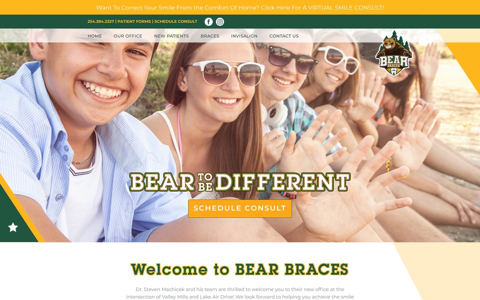 The screenshot of bear braces bearbraces. Com dr. Steven machicek website