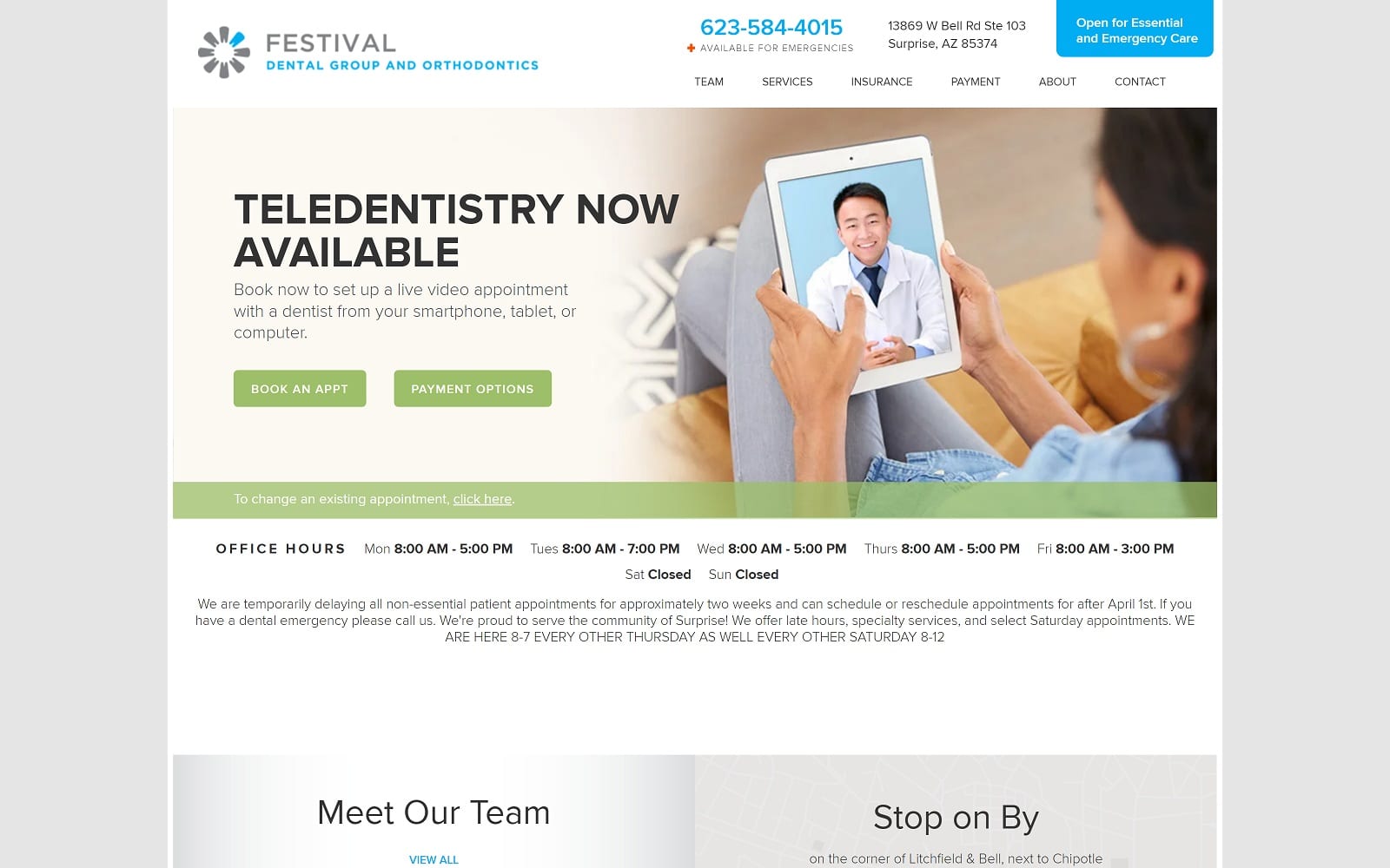 The screenshot of festival dental group and orthodontics festivaldentalgroup. Com dr. Jennifer thomas website
