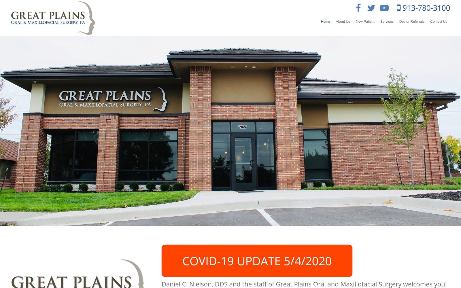 The Screenshot of Great Plains Oral and Maxillofacial Surgery gpoms.com Website