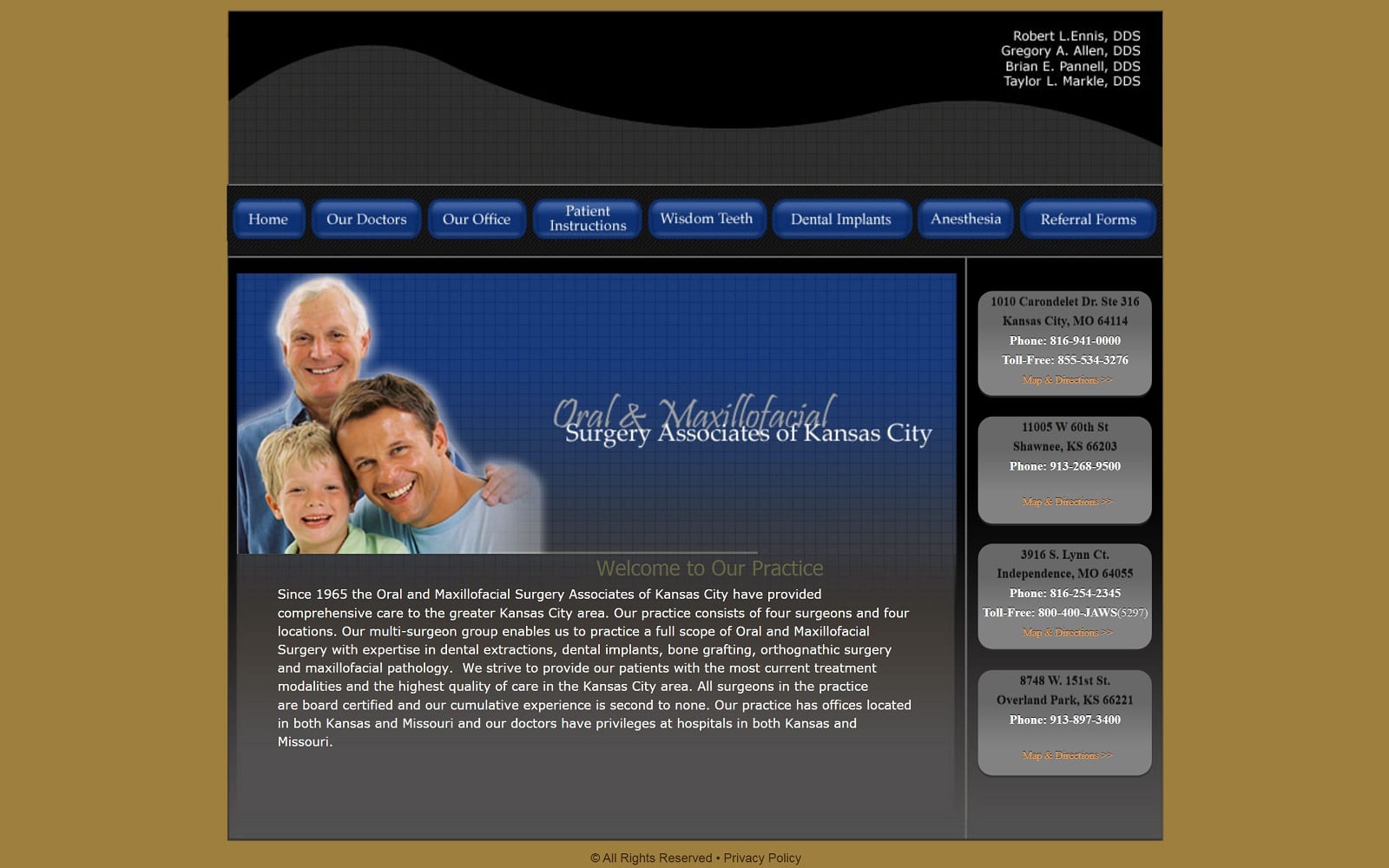 The Screenshot of Oral & Maxillofacial Surgery Associates of Kansas kcoralsurgery.com Website