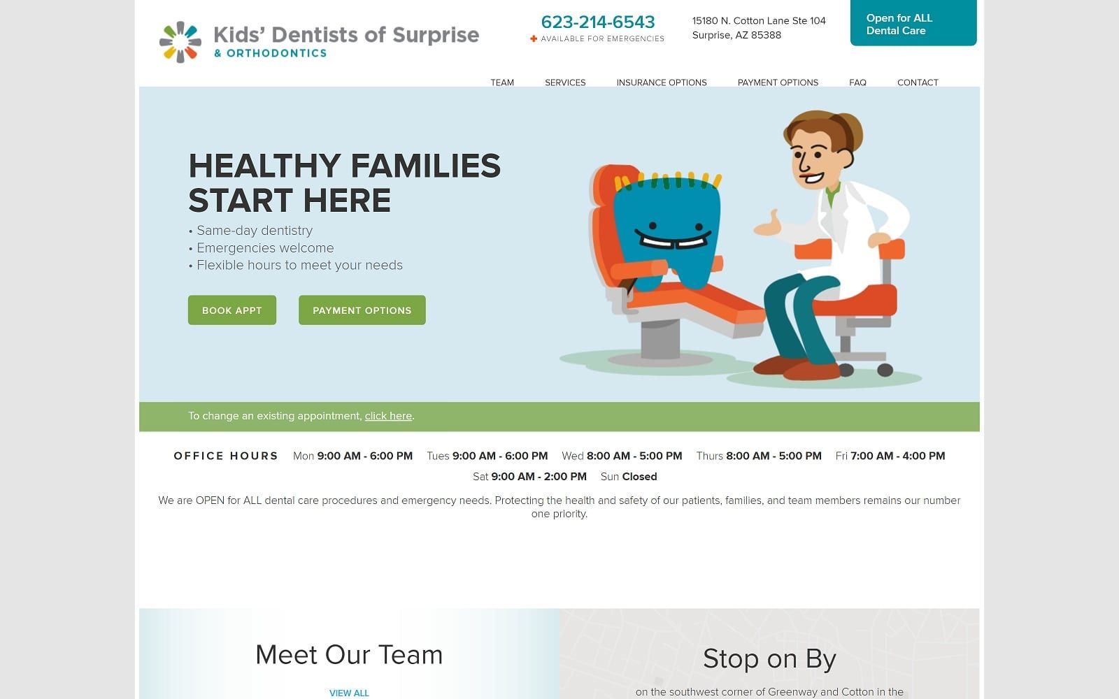 The Screenshot of Kids' Dentists of Surprise & Orthodontics kidsdentistsofsurprise.com Website