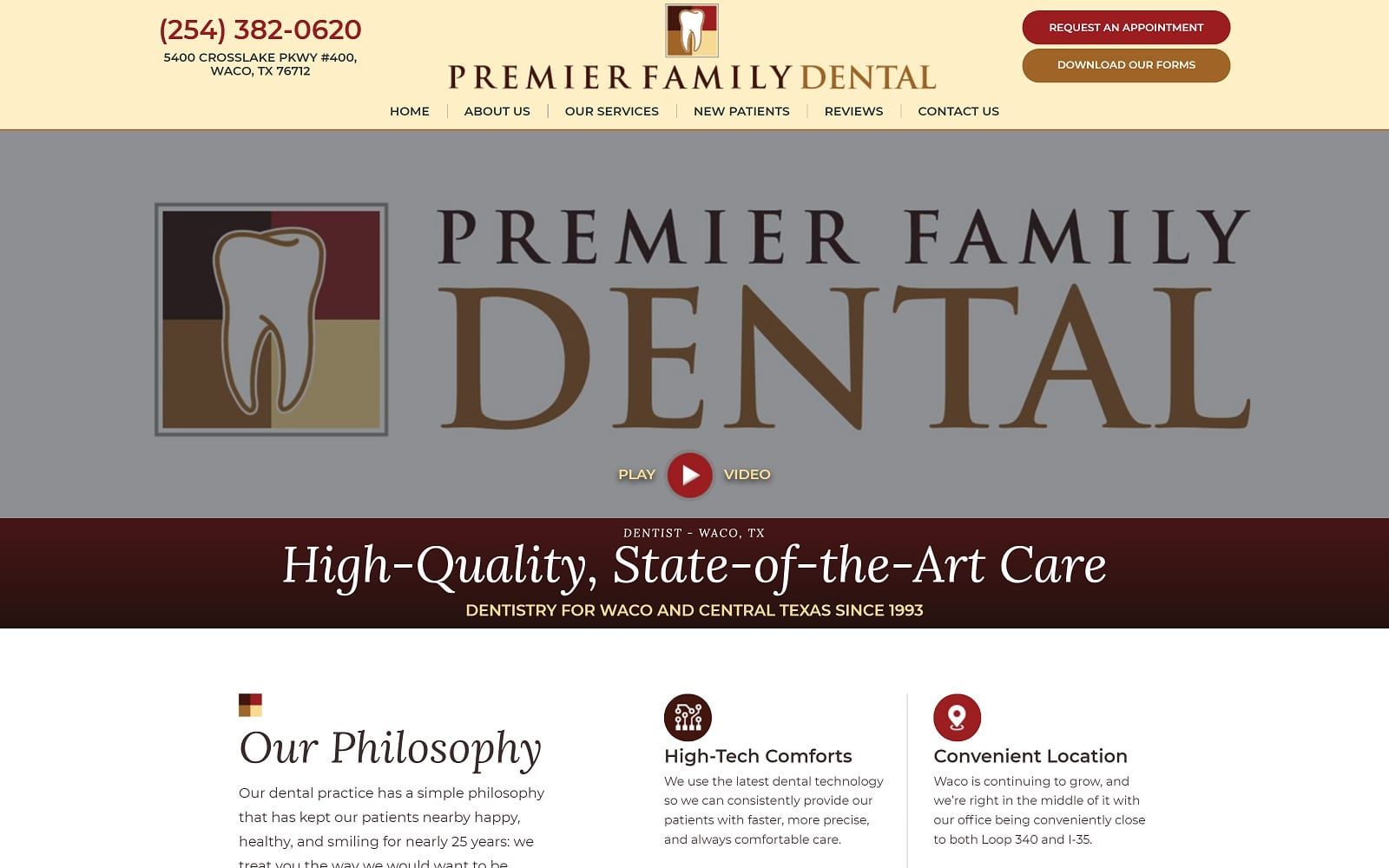 The Screenshot of Premier Family Dental premierdentalwaco.com Dr. Rick Cofer Website