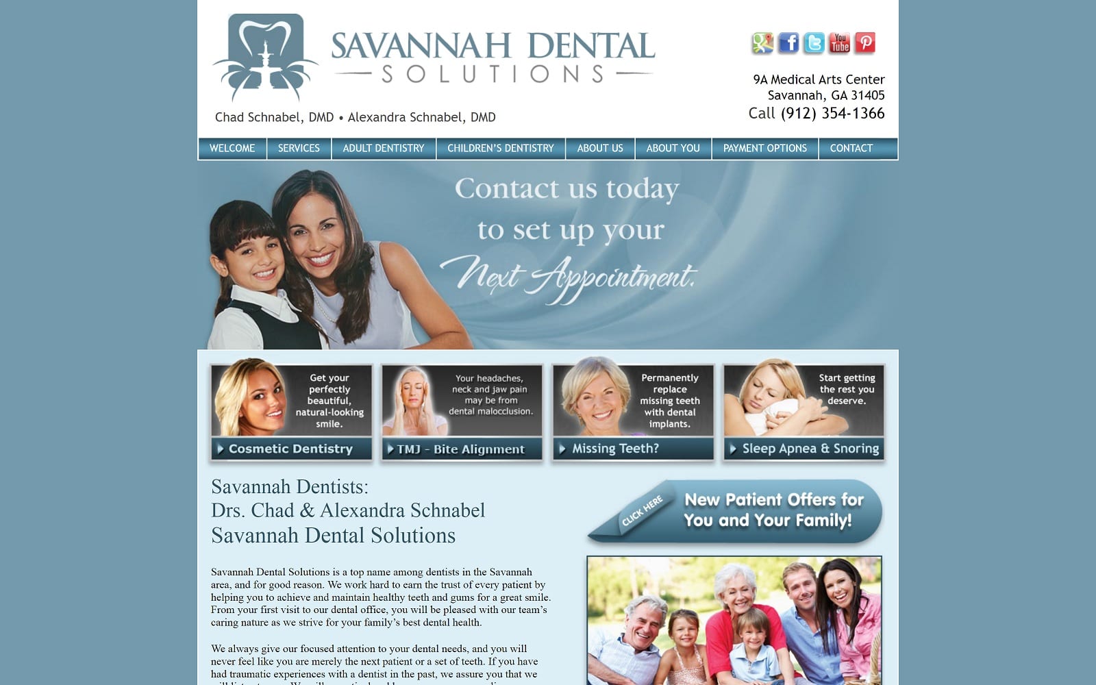 The screenshot of savannah dental solutions savannahdentalsolutions. Com website