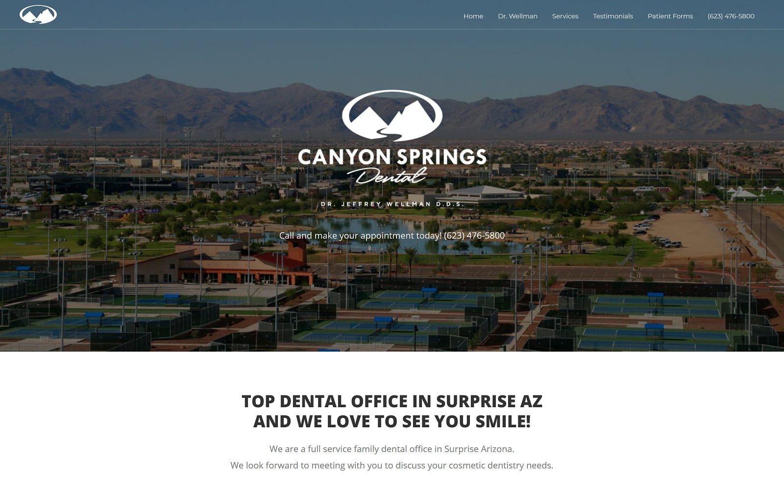 The Screenshot of Canyon Springs Dental surpriseazdentist.com Dr. Jeffrey Wellman Website