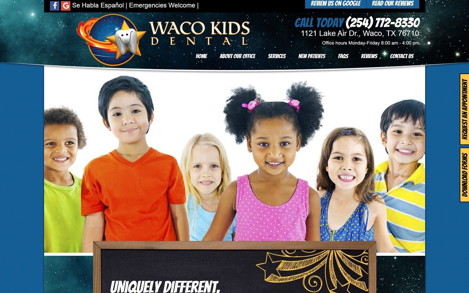 The Screenshot of Waco Kids Dental wacokidsdental.com Website