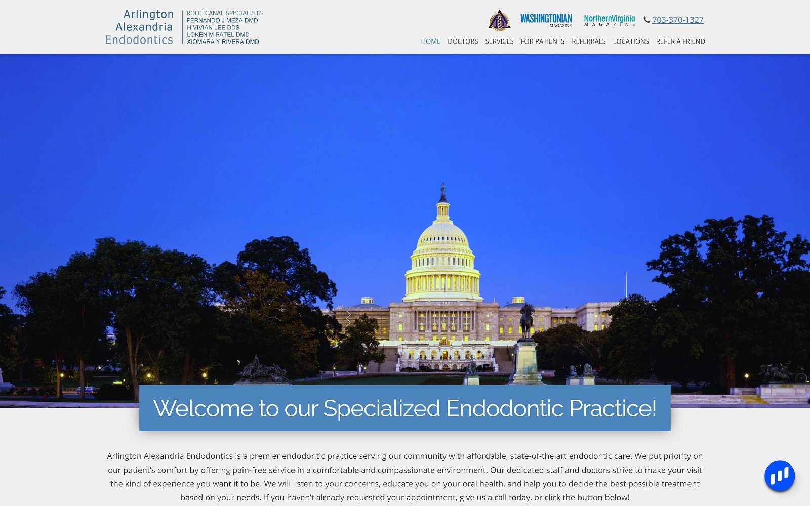 The Screenshot of Arlington Alexandria Endodontics, PLLC aarootcanal.com Website