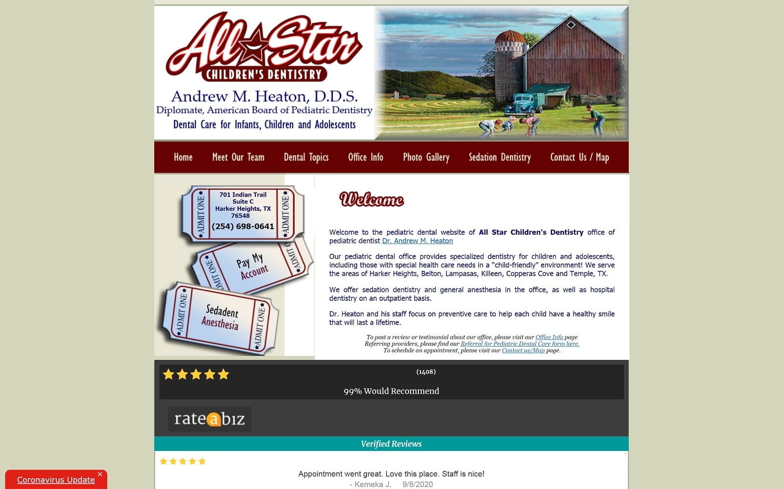 The Screenshot of All Star Children's Dentistry allstarchildrensdentistry.com Dr. Andrew M. Heaton Website