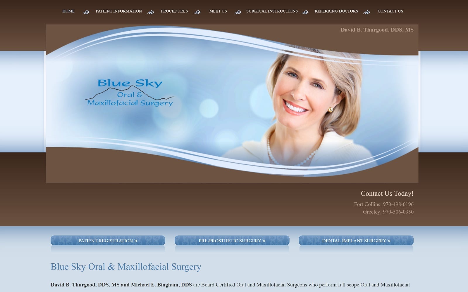 The screenshot of blue sky oral & maxillofacial surgery blueskyoms. Com website