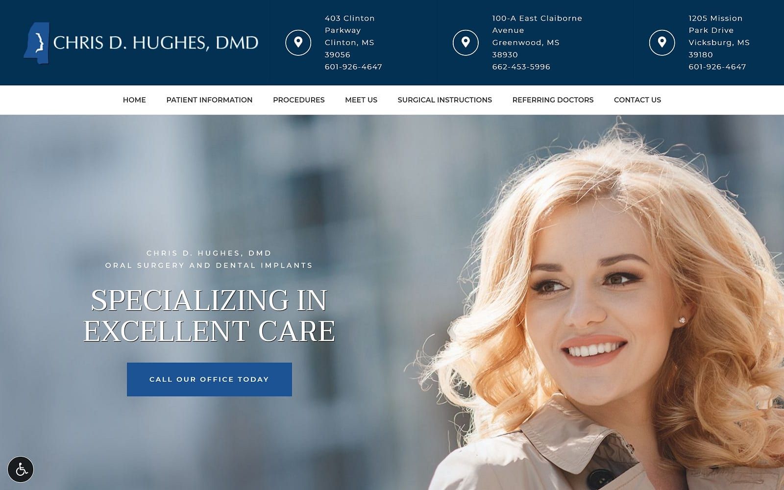 The Screenshot of Dr. Chris D. Hughes, DMD chrishughesoralsurgery.com Website