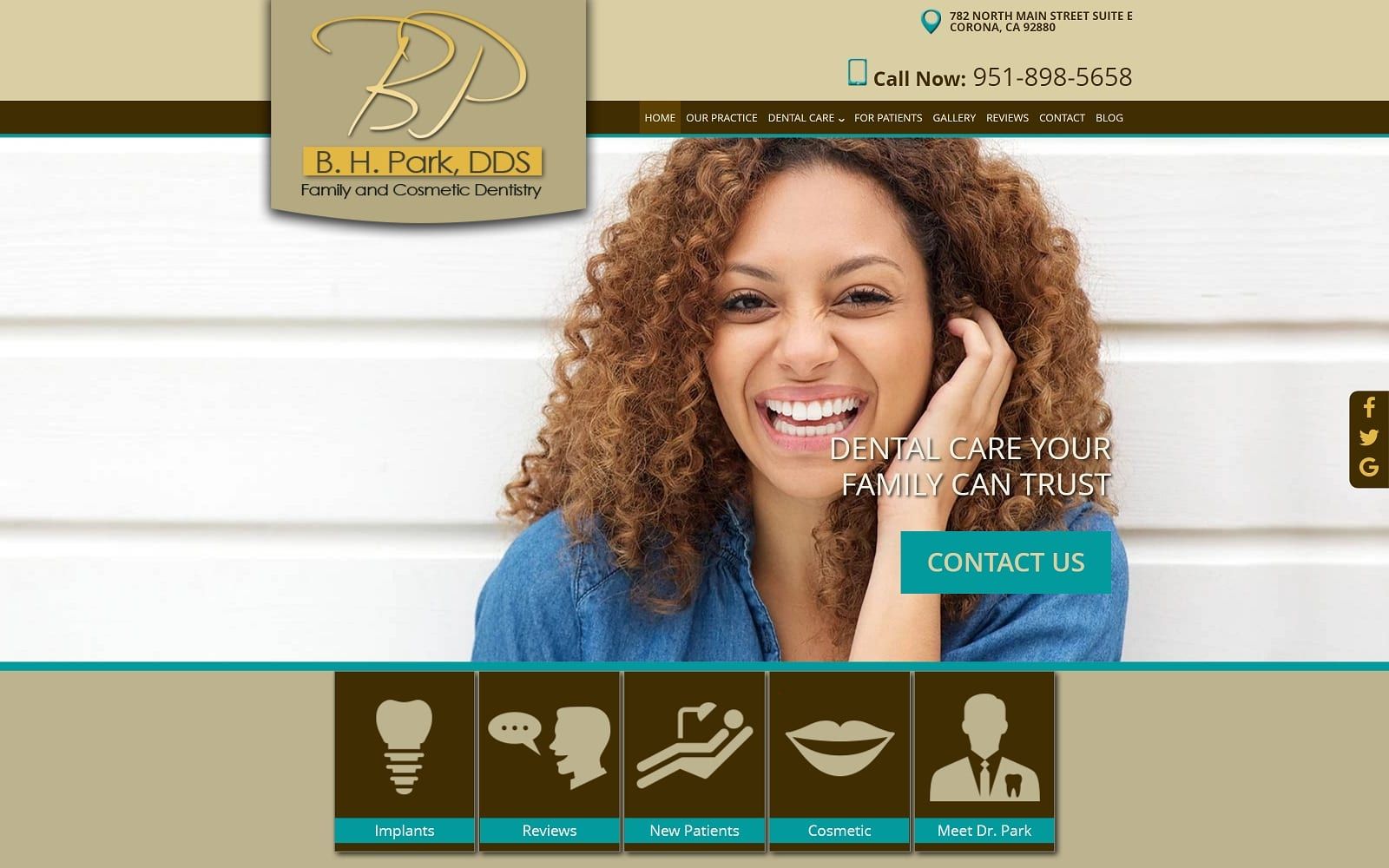 The Screenshot of Bin Park, DDS coronacadentist.com Website