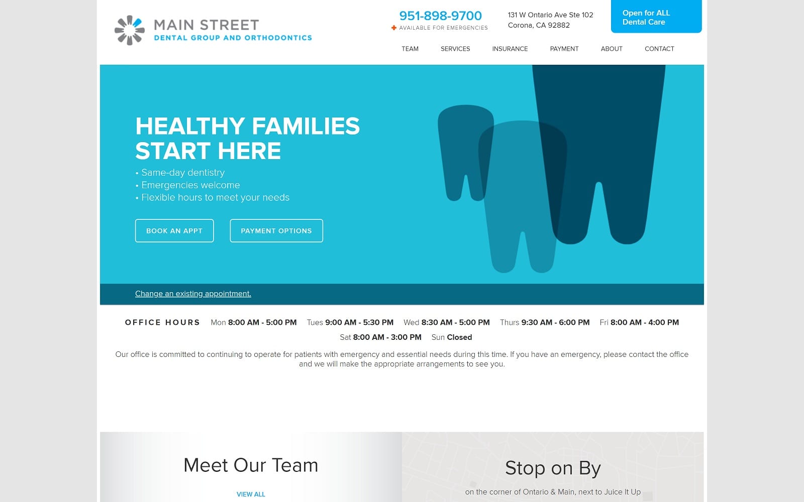 The Screenshot of Main Street Dental Group and Orthodontics coronamainstreetdental.com Website