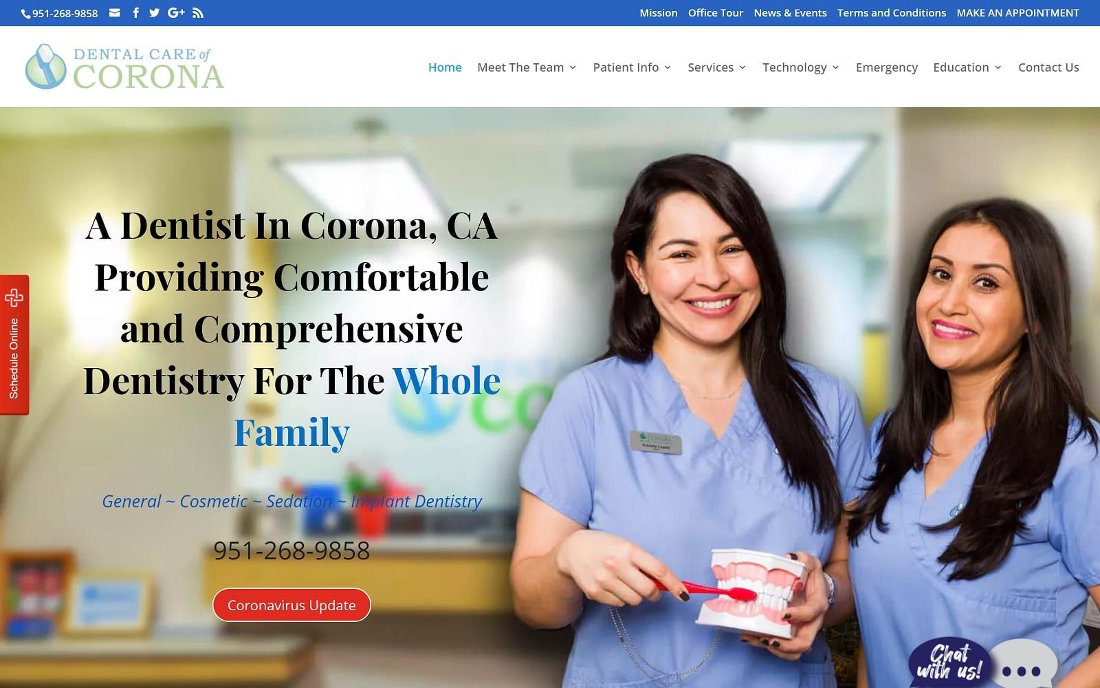 The Screenshot of Dental Care of Corona dentalcareofcorona.com Website