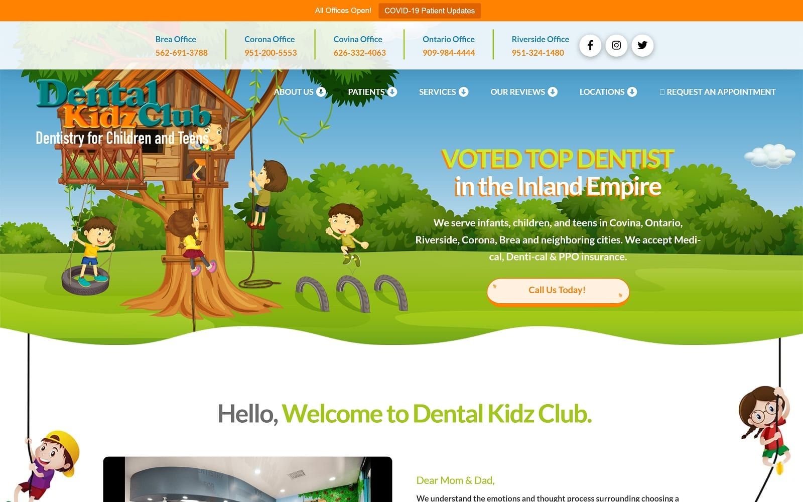 The Screenshot of Dental Kidz Club - Corona dentalkidzclub.com Website