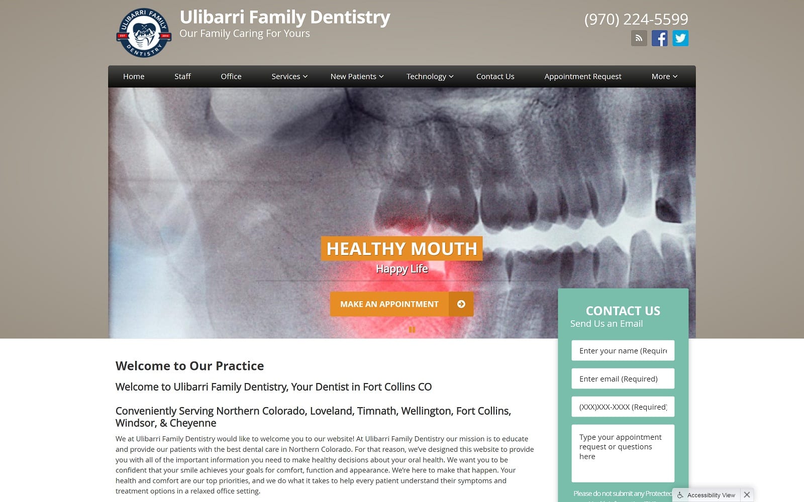 The screenshot of ulibarri family dentistry dentistoffortcollins. Com website