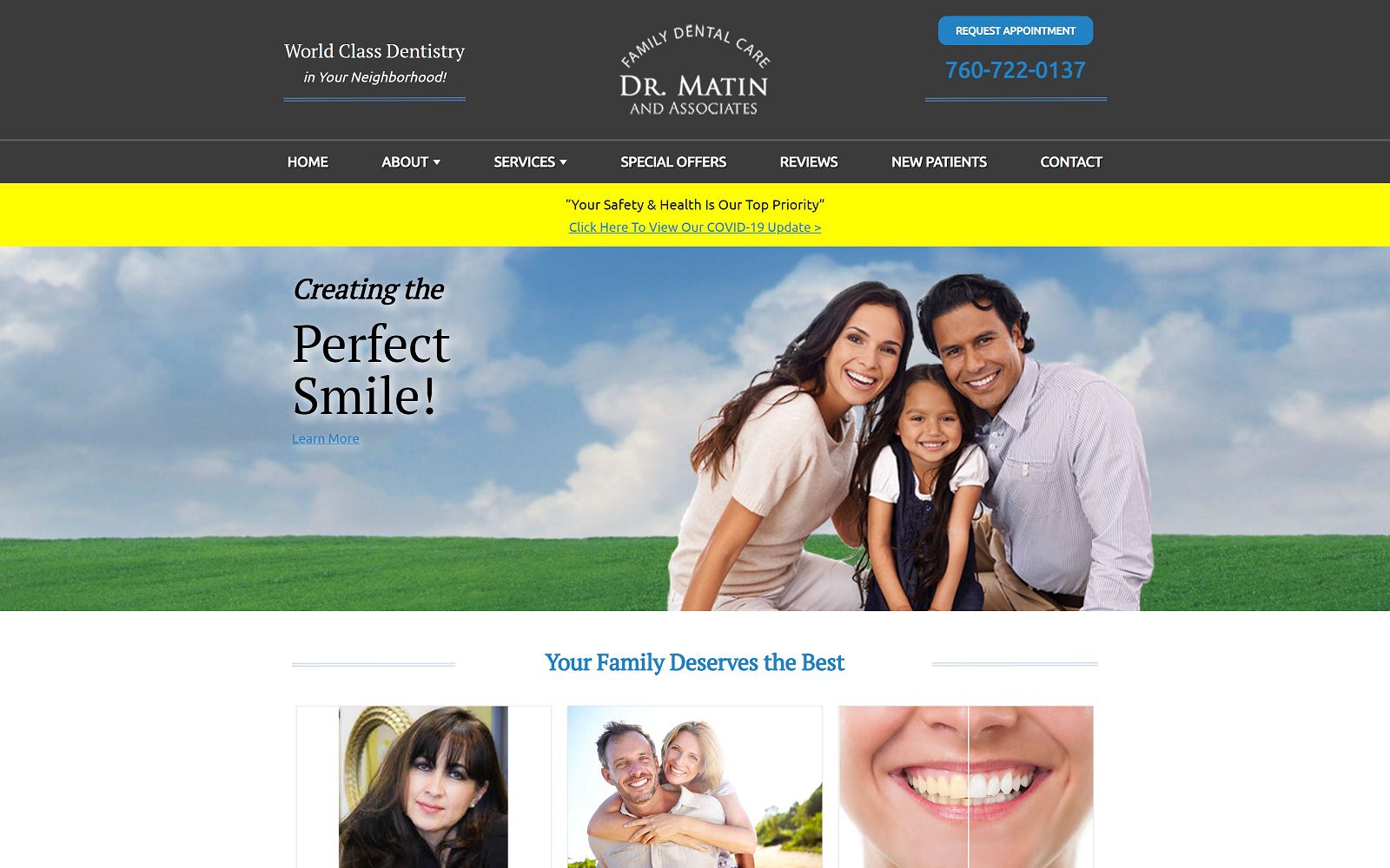 The screenshot of emerald dental practice - gulalai matin, dds - dentist in oceanside emeralddentalpractice. Com website