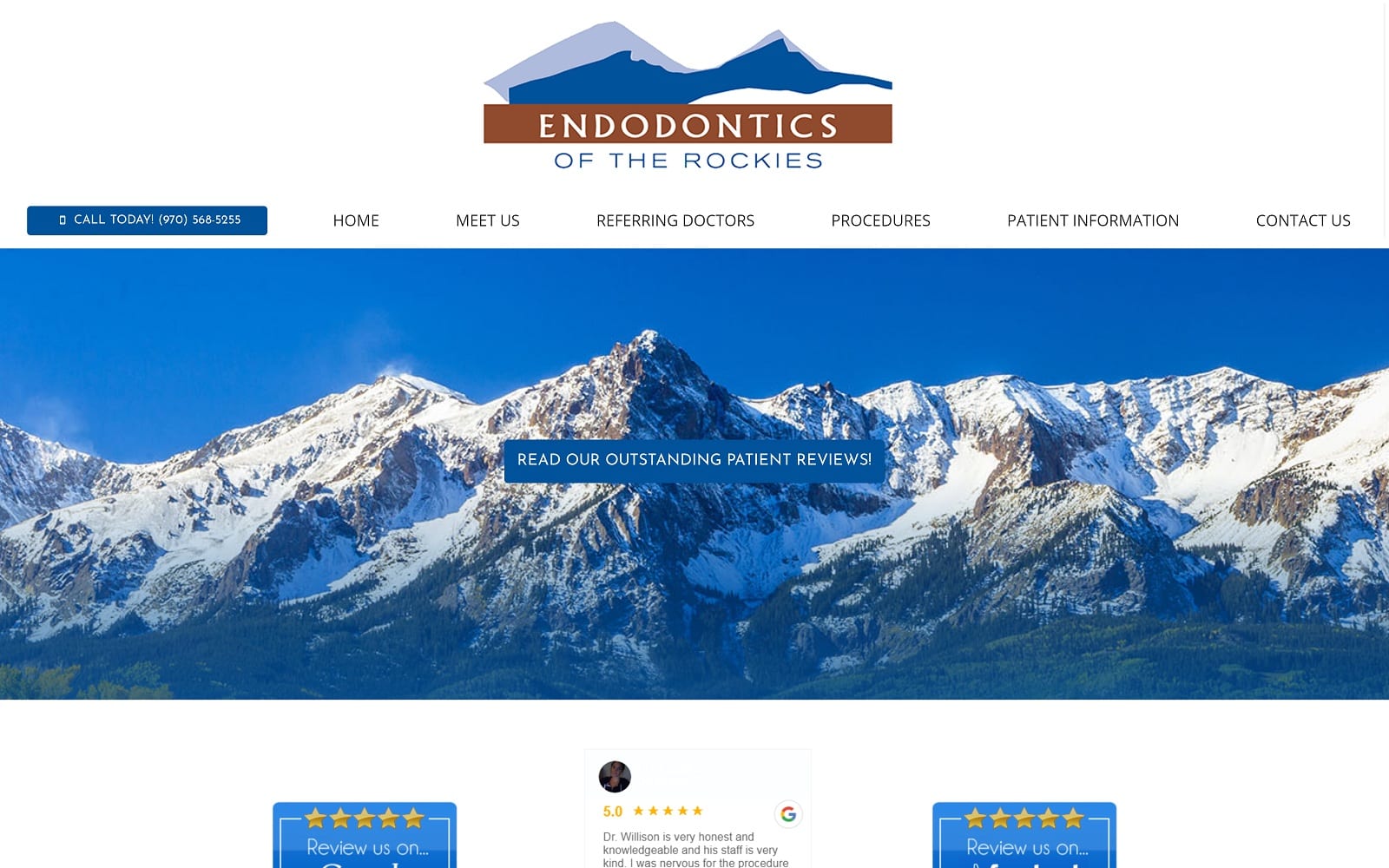 The screenshot of endodontics of the rockies endorockies. Com website