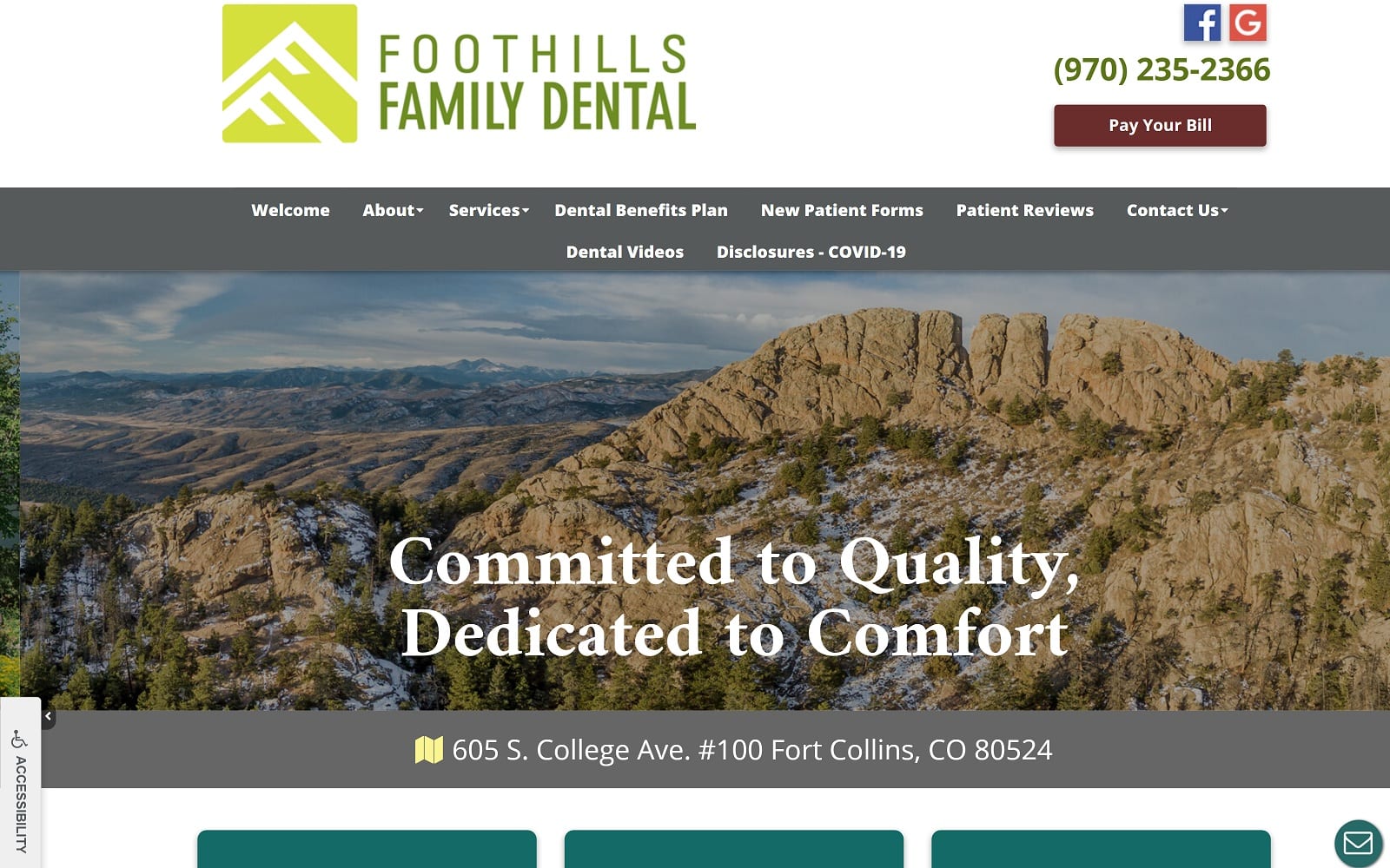 The screenshot of foothills family dental foothillsdentalfc. Com website