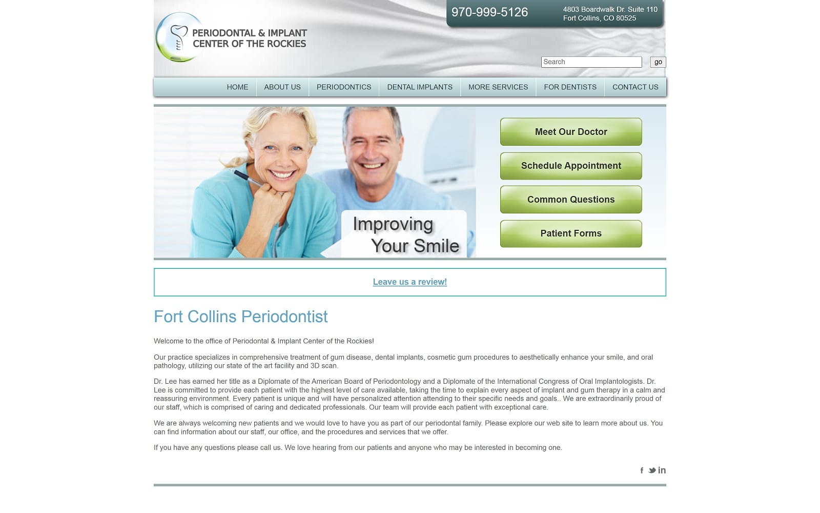 The screenshot of periodontal & implant center of the rockies fortcollinsperiodontist. Com website