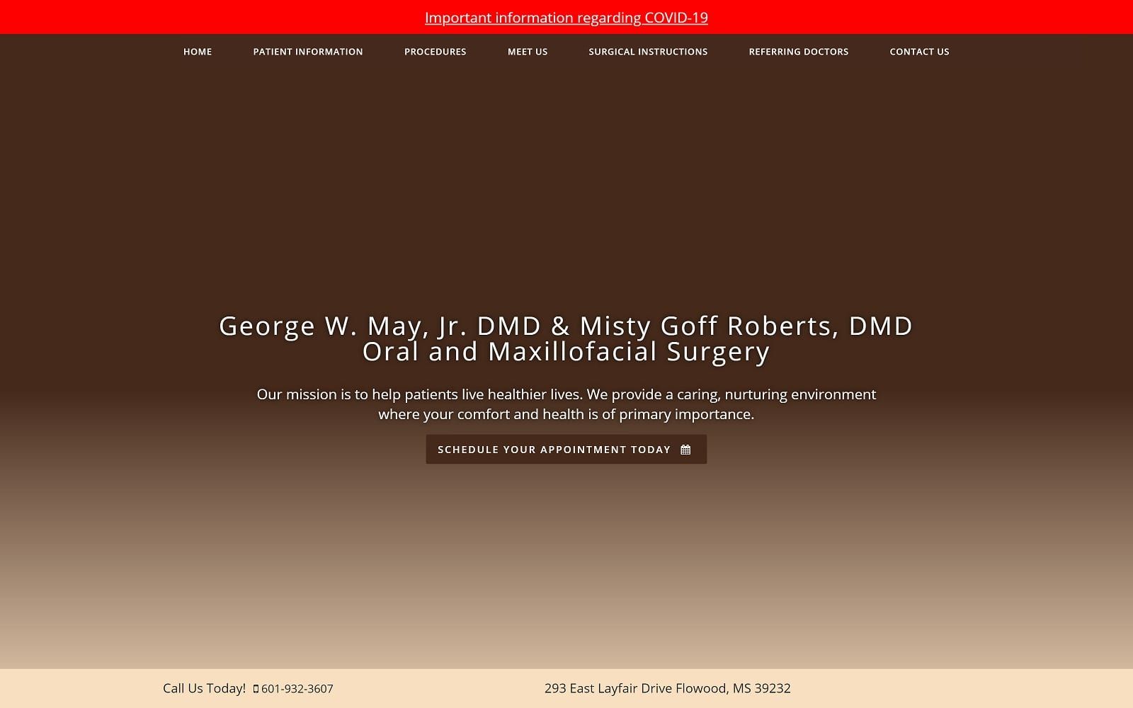 The Screenshot of Dr. George W. May, Jr. DMD georgemayoralsurgery.com Website