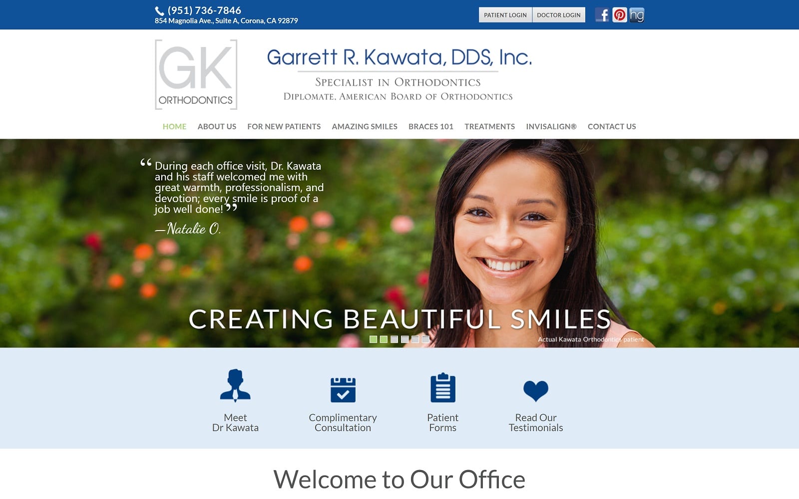 The Screenshot of Kawata Orthodontics kawataortho.com Dr. Garrett R. Kawata Website