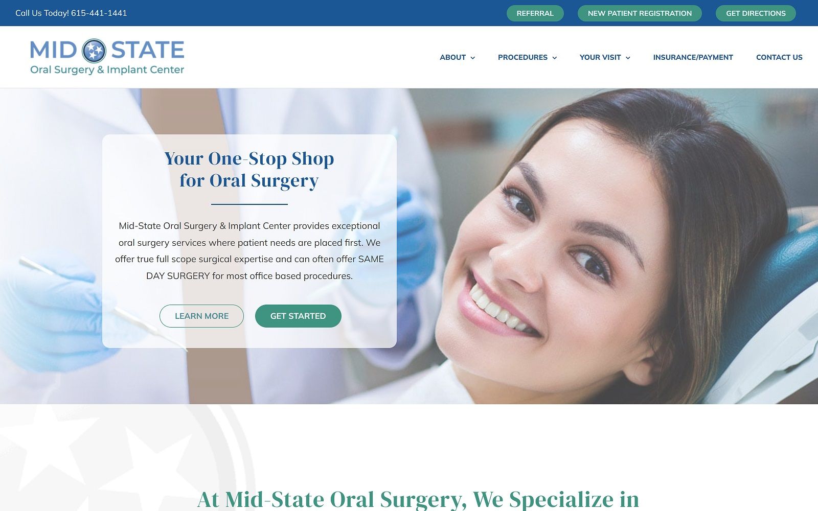 midstateoralsurgery.com screenshot