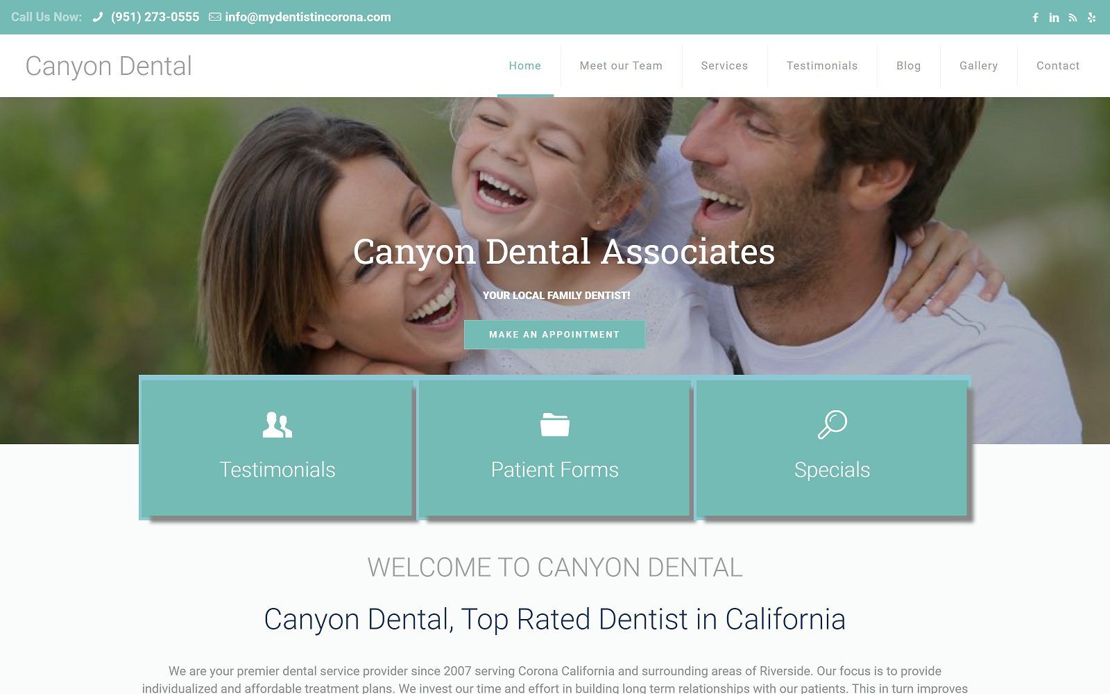 The Screenshot of Canyon Dental Associates mydentistincorona.com Dr. Shikha Banerjee Website