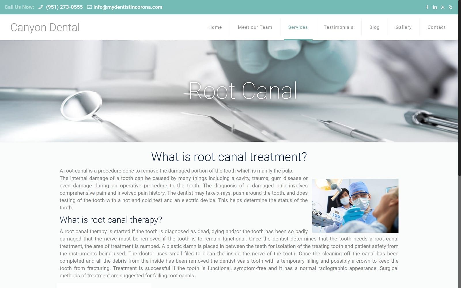 The Screenshot of Canyon Dental Associates mydentistincorona.com Dr. Shikha Banerjee Website