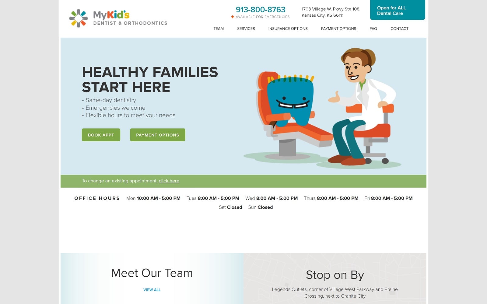 The screenshot of my kid's dentist and orthodontics mykidsdentistvillagewest. Com website