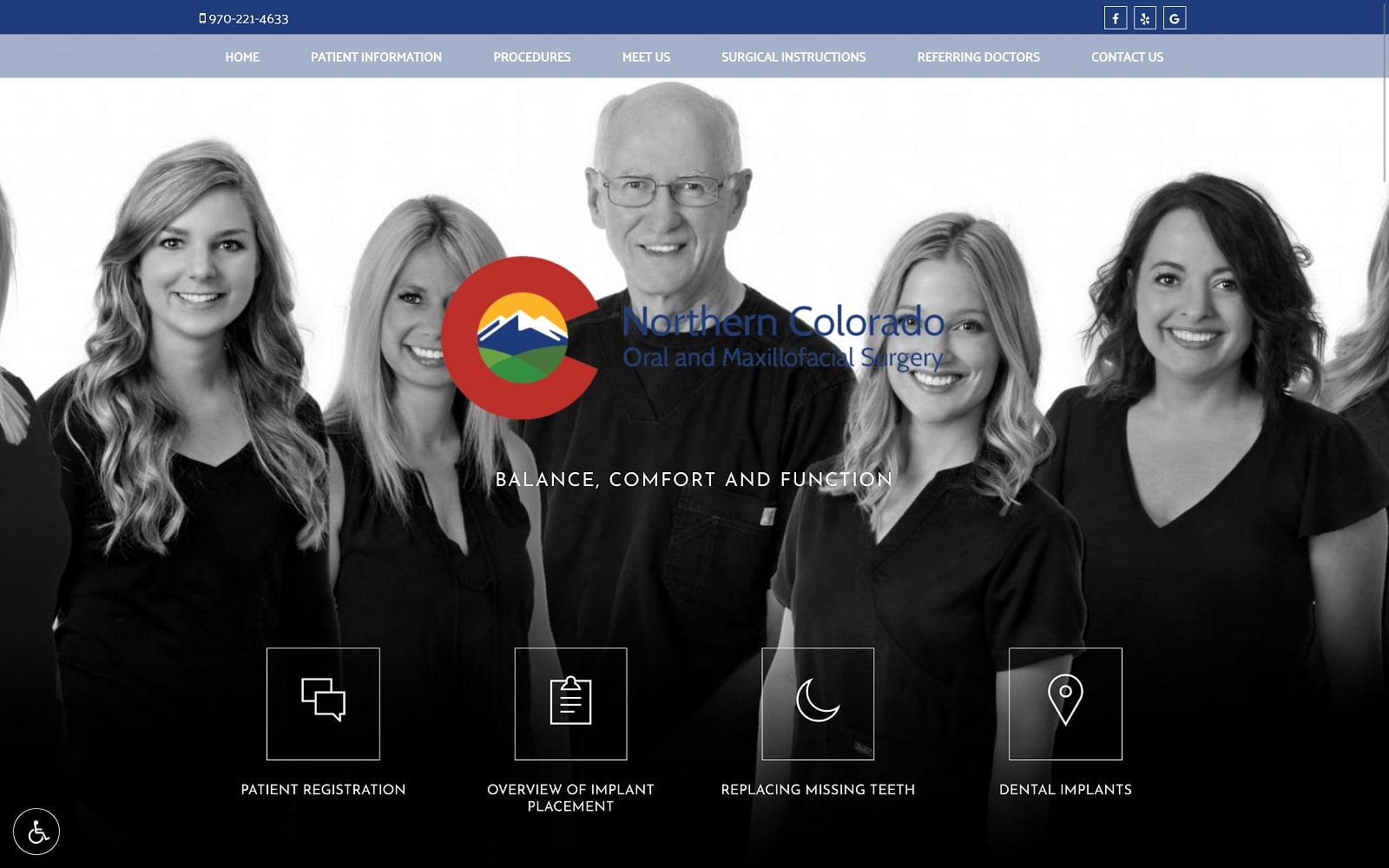 The screenshot of northern colorado oral and maxillofacial surgery nocooms. Com dr. Odes bailey robertson website