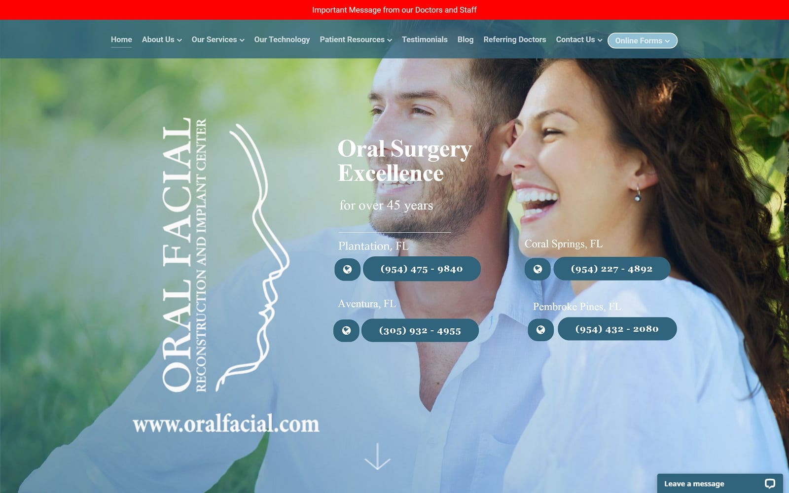 The screenshot of oral facial reconstruction and implant center - pembroke pines oralfacial. Com website