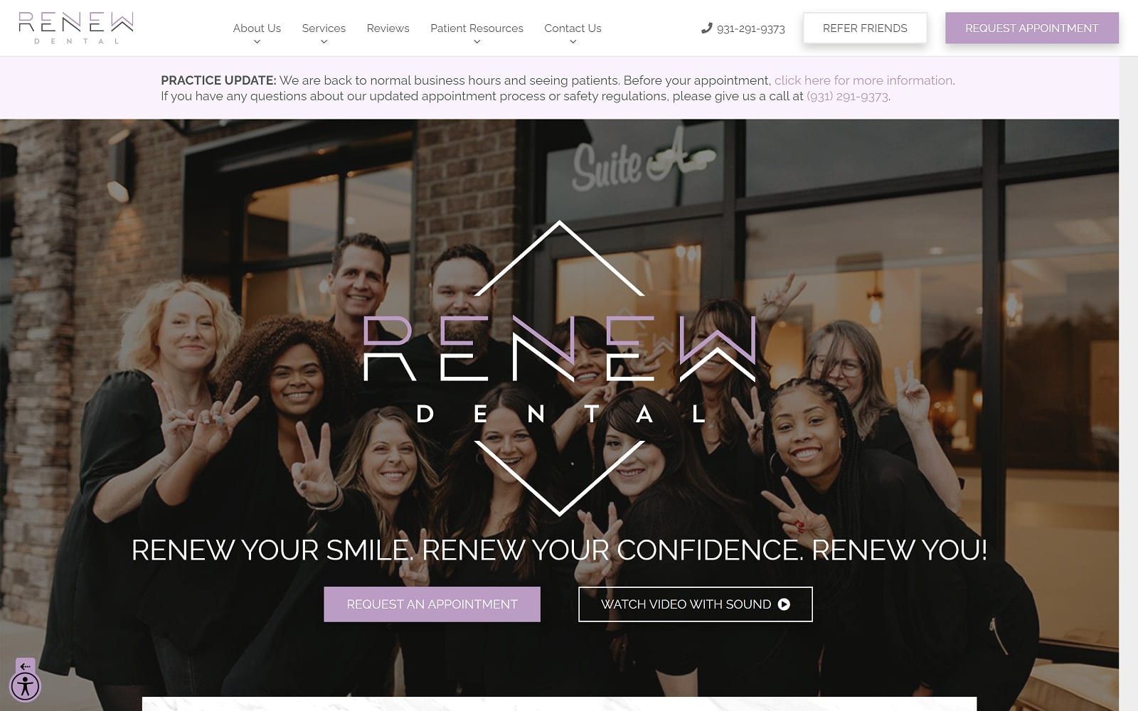 The Screenshot of Renew Dental - Dr. Dani Gray renewdentaltn.com Website